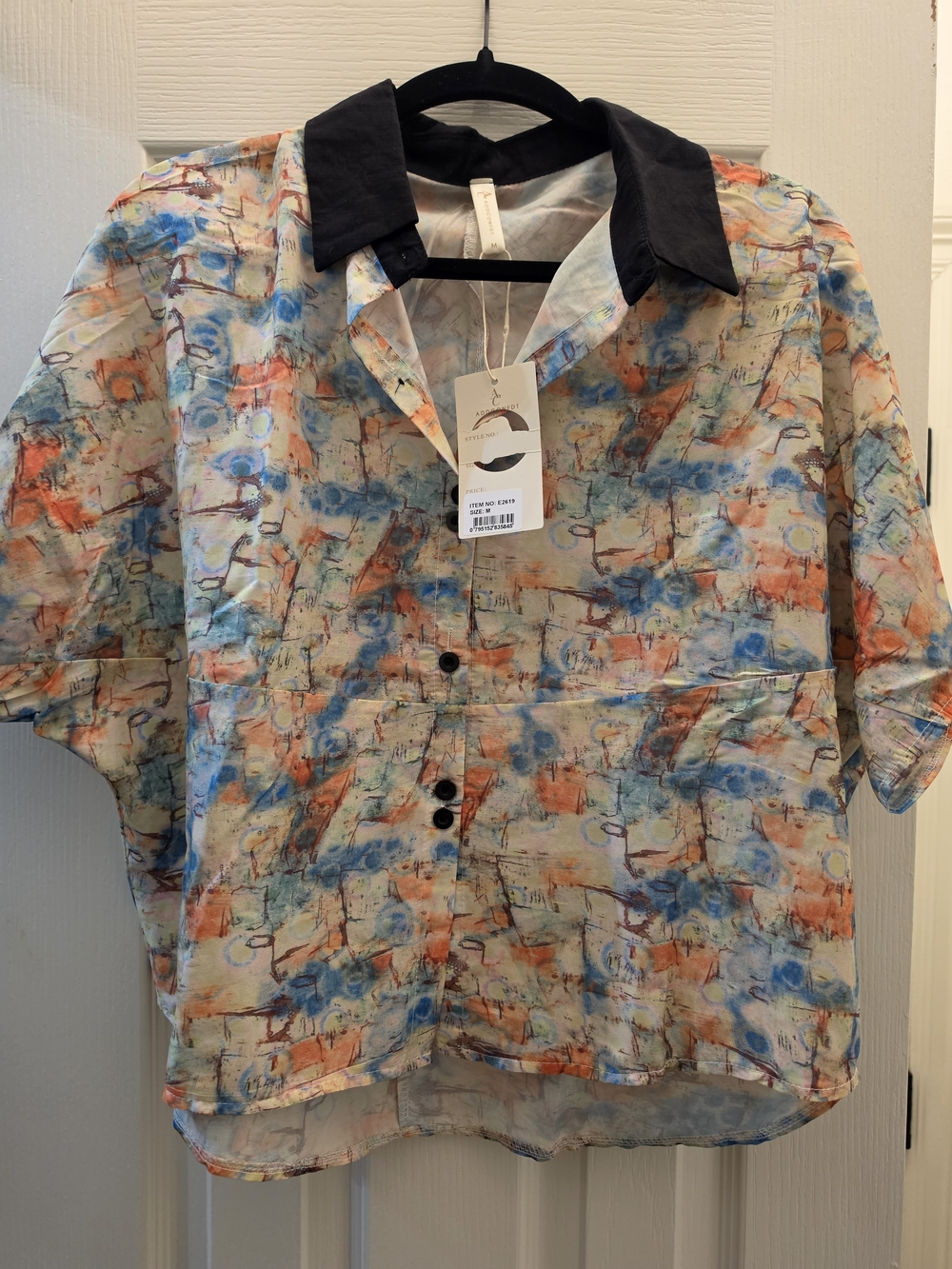 Short-Sleeve Abstract Print Shirt Jacket in Multicolor